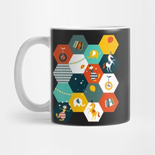 Hexagon Circus - turquoise-yellow-rusty red Mug